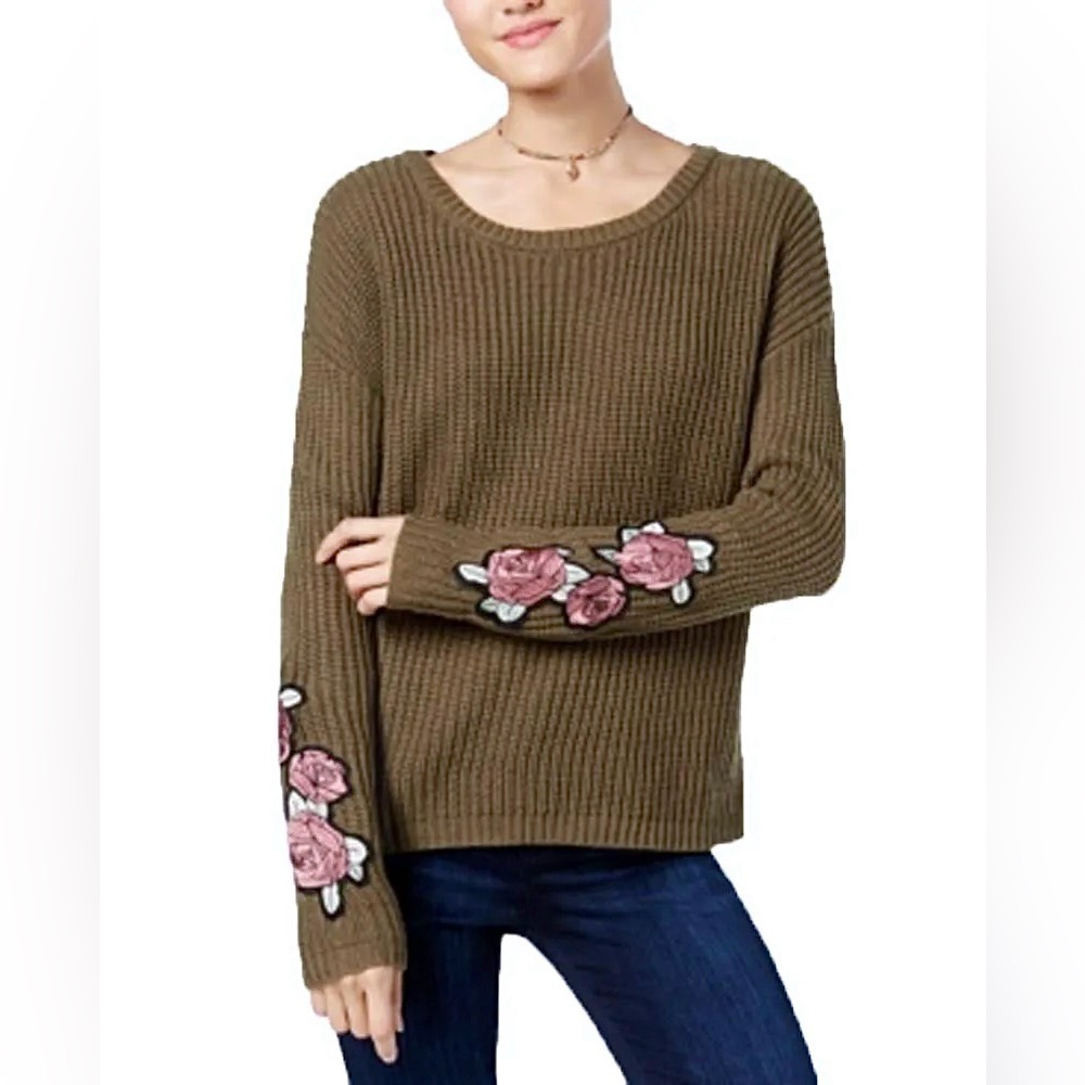 Almost Famous | Green Floral Embroidered Sweater Size XS/S